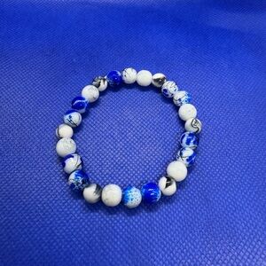 Blue and White Beaded Bracelet